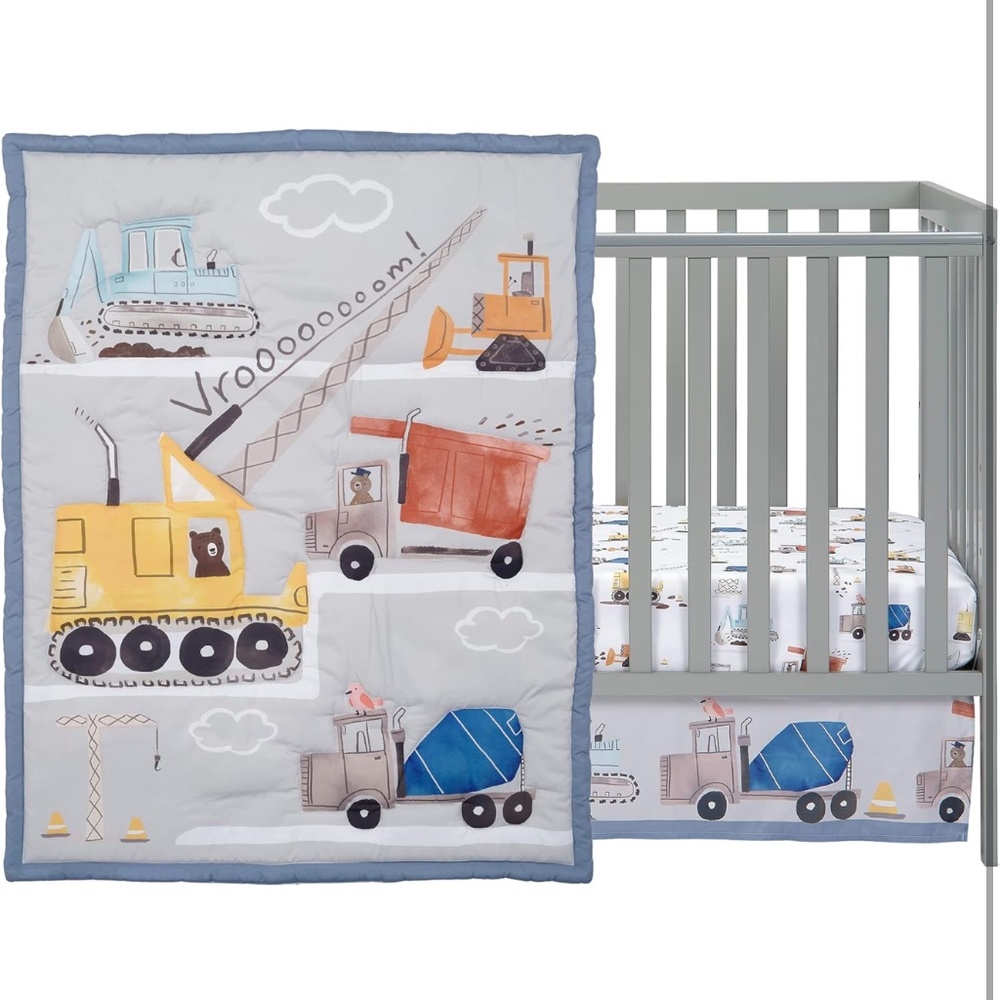 Bedtime Originals Construction Zone 3-Piece Trucks Nursery Baby Crib Bedding Set - Picture 2 of 8